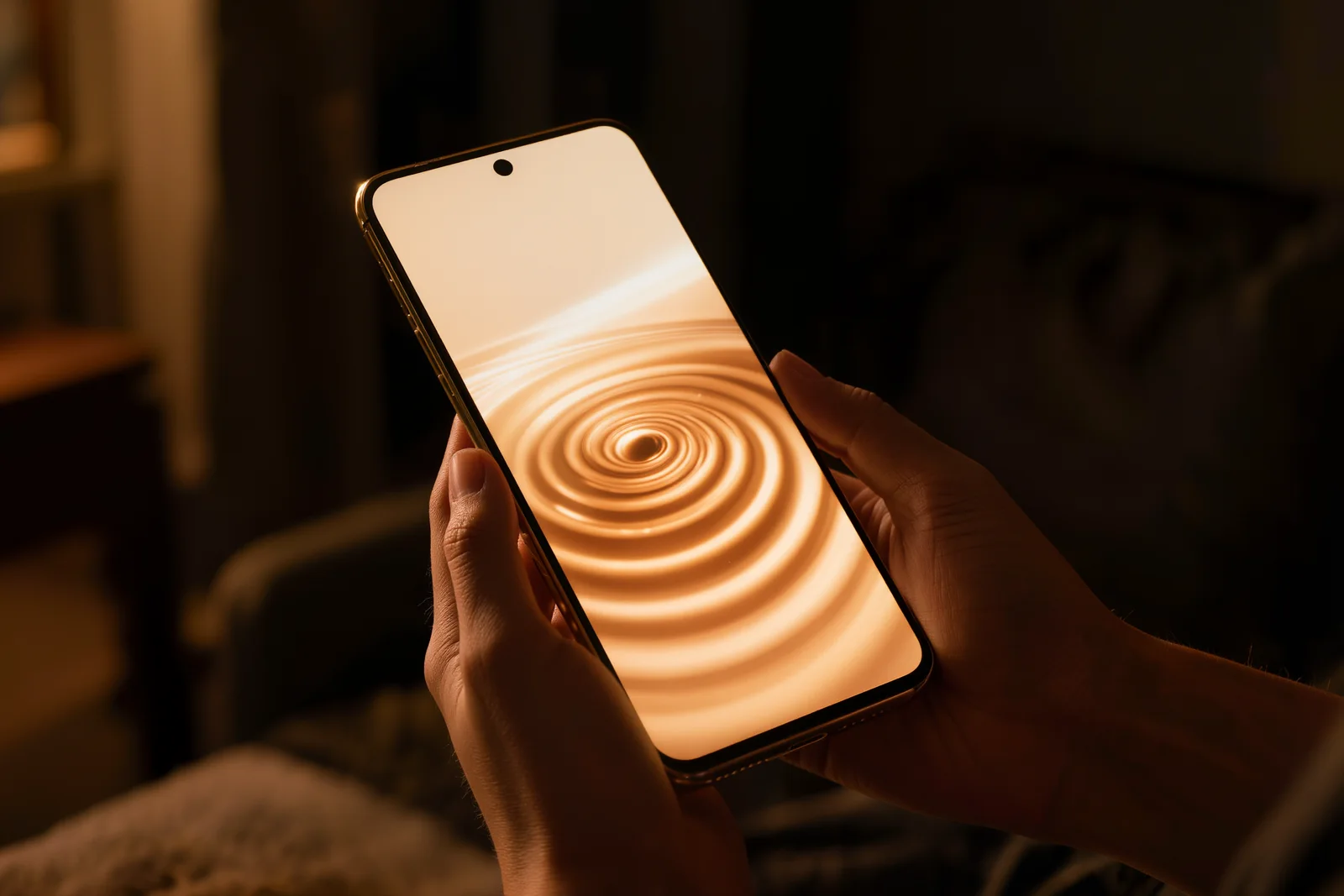 Golden ripples spreading across a phone screen
